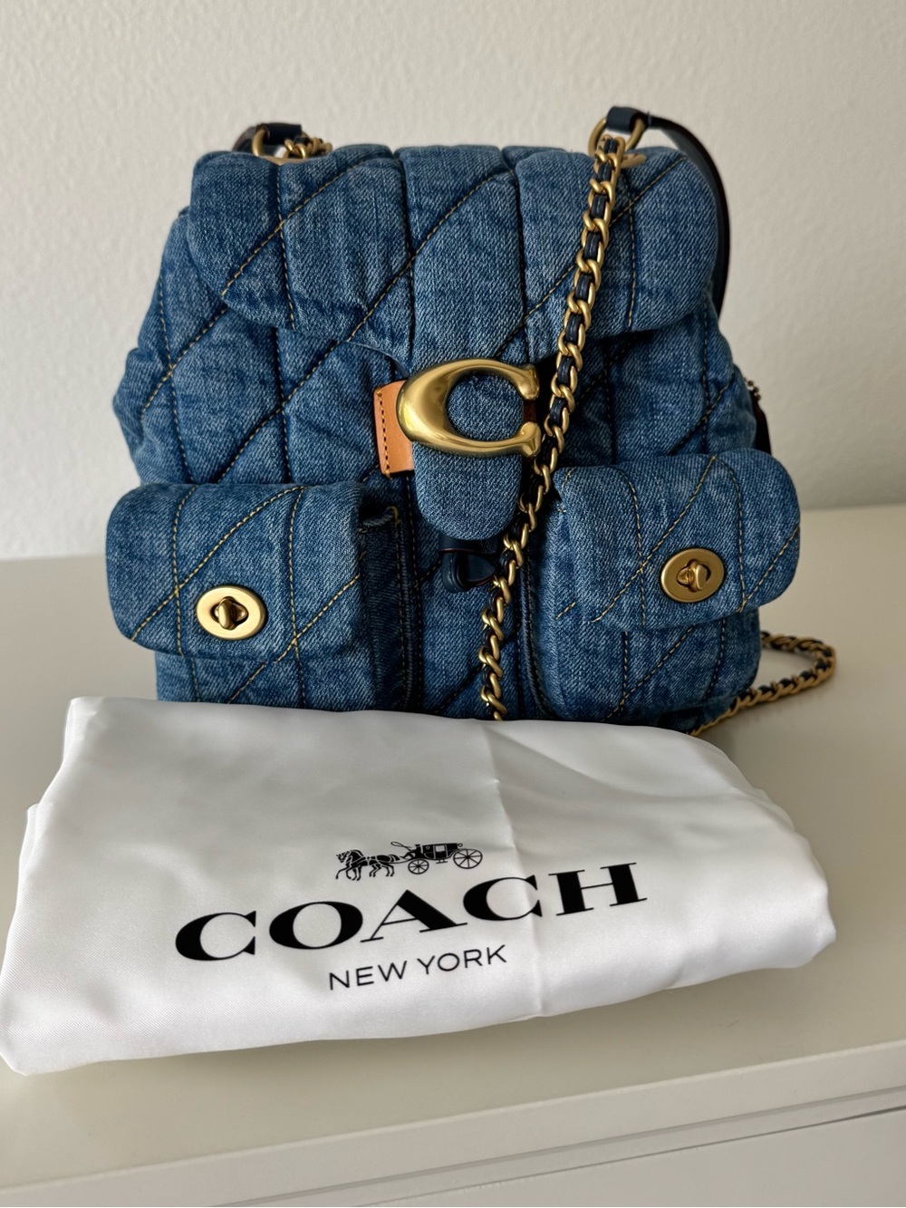 Coach Quilted Tabby Denim Indigo Backpack Shoulder Bag - Picture 14 of 15